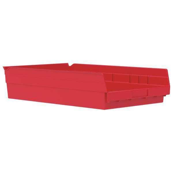 Shelf Storage Bin, Red, Plastic, 17 7/8 in L x 11 1/8 in W x 4 in H, 20 lb Load Capacity