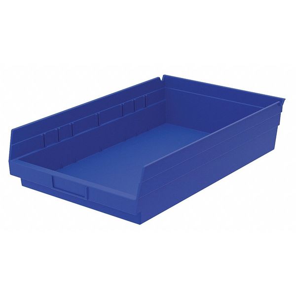 Shelf Storage Bin, Blue, Plastic, 17 7/8 in L x 11 1/8 in W x 4 in H, 20 lb Load Capacity