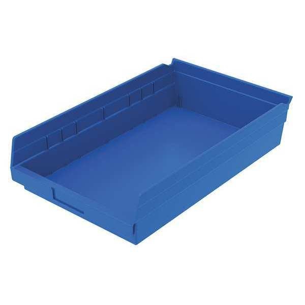 Shelf Storage Bin, Blue, Plastic, 17 7/8 in L x 11 1/8 in W x 4 in H, 20 lb Load Capacity