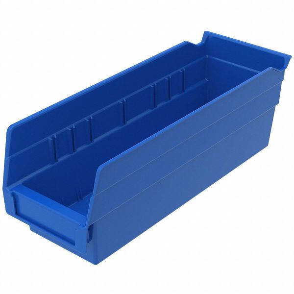 Nestable Shelf Storage Bin, Label Holders, 7 Divider Slots, Blue, 11 5/8 in L x 4 1/8 in W x 4 in H