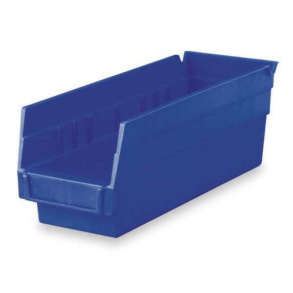 Nestable Shelf Storage Bin, Label Holders, 7 Divider Slots, Blue, 11 5/8 in L x 4 1/8 in W x 4 in H