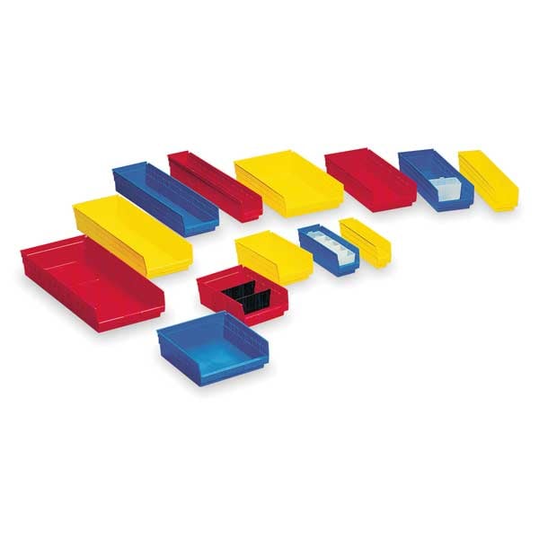 Shelf Storage Bin, Blue, Plastic, 17 7/8 in L x 6 5/8 in W x 4 in H, 20 lb Load Capacity