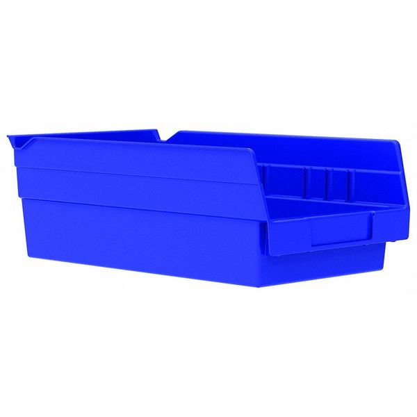Shelf Storage Bin, Blue, Plastic, 11 5/8 in L x 6 5/8 in W x 4 in H, 15 lb Load Capacity