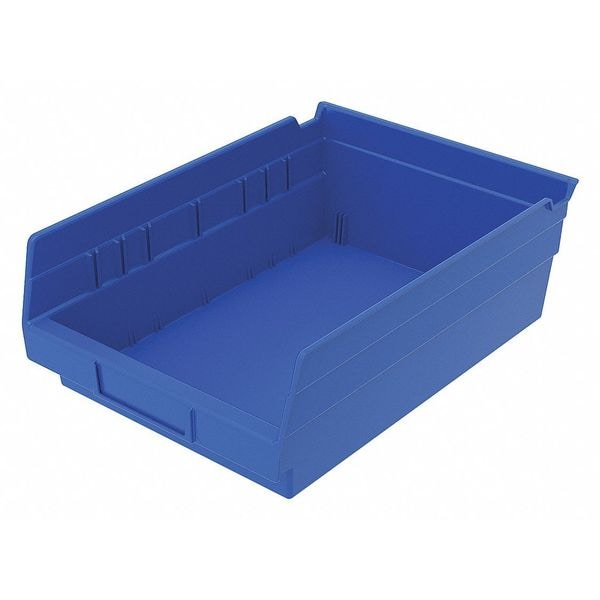 Shelf Storage Bin, Blue, Plastic, 11 5/8 in L x 8 3/8 in W x 4 in H, 15 lb Load Capacity