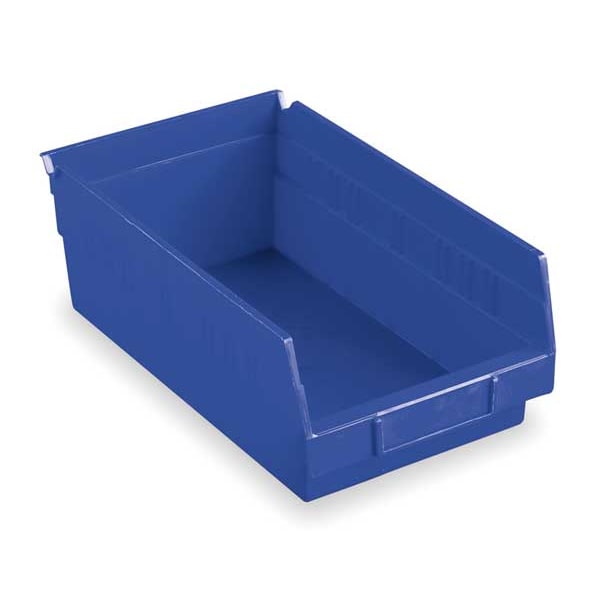 Shelf Storage Bin, Blue, Plastic, 11 5/8 in L x 11 1/8 in W x 4 in H, 20 lb Load Capacity