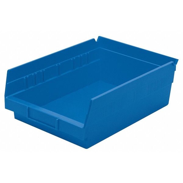 Shelf Storage Bin, Blue, Plastic, 11 5/8 in L x 8 3/8 in W x 4 in H, 15 lb Load Capacity