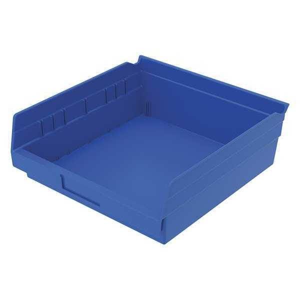 Shelf Storage Bin, Blue, Plastic, 11 5/8 in L x 11 1/8 in W x 4 in H, 20 lb Load Capacity