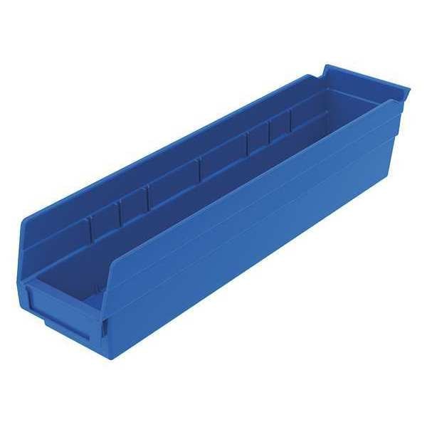 Shelf Storage Bin, Blue, Plastic, 17 7/8 in L x 4 1/8 in W x 4 in H, 15 lb Load Capacity