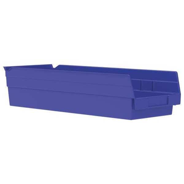Shelf Storage Bin, Blue, Plastic, 17 7/8 in L x 6 5/8 in W x 4 in H, 20 lb Load Capacity