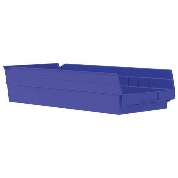Shelf Storage Bin, Blue, Plastic, 17 7/8 in L x 8 3/8 in W x 4 in H, 20 lb Load Capacity