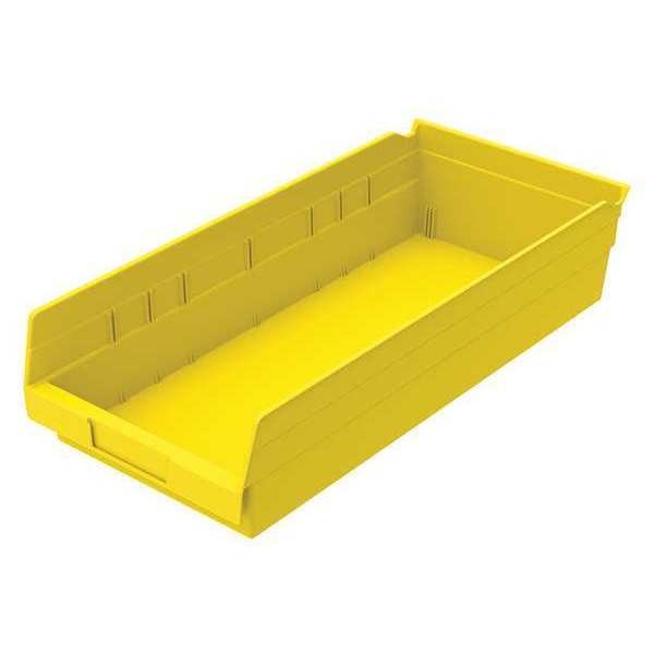 Shelf Storage Bin, Yellow, Plastic, 17 7/8 in L x 8 3/8 in W x 4 in H, 20 lb Load Capacity