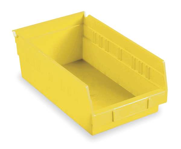 Shelf Storage Bin, Yellow, Plastic, 17 7/8 in L x 8 3/8 in W x 4 in H, 20 lb Load Capacity