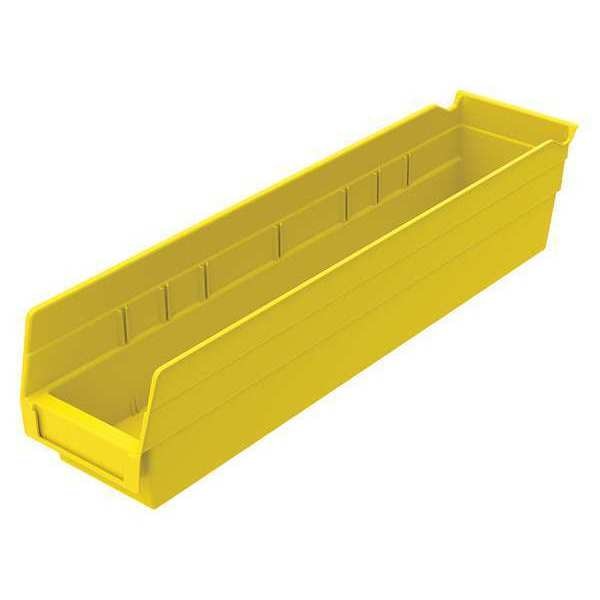 Shelf Storage Bin, Yellow, Plastic, 17 7/8 in L x 4 1/8 in W x 4 in H, 15 lb Load Capacity