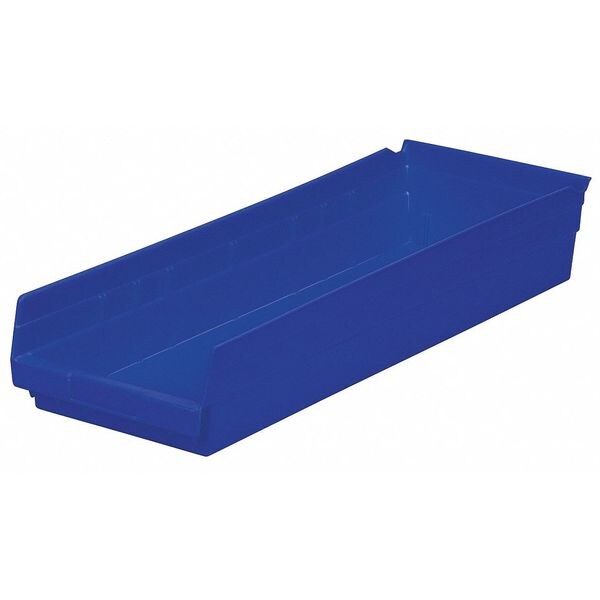 Shelf Storage Bin, Blue, Plastic, 23 5/8 in L x 8 3/8 in W x 4 in H, 20 lb Load Capacity
