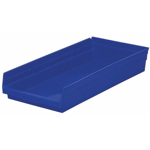 Shelf Storage Bin, Blue, Plastic, 23 5/8 in L x 11 1/8 in W x 4 in H, 20 lb Load Capacity