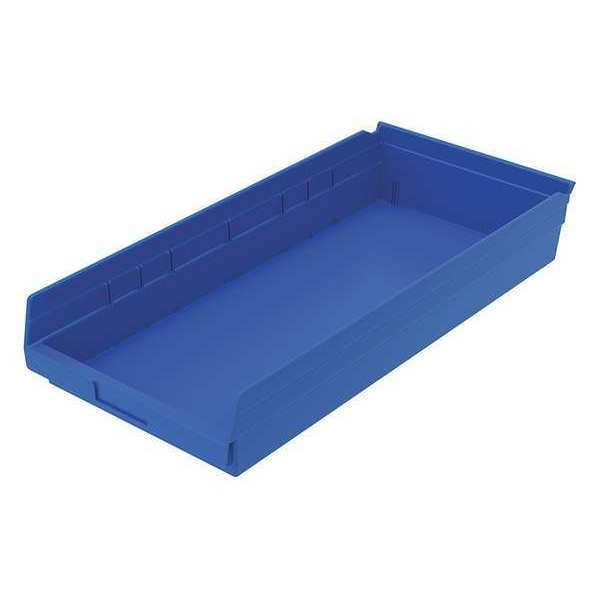 Shelf Storage Bin, Blue, Plastic, 23 5/8 in L x 11 1/8 in W x 4 in H, 20 lb Load Capacity