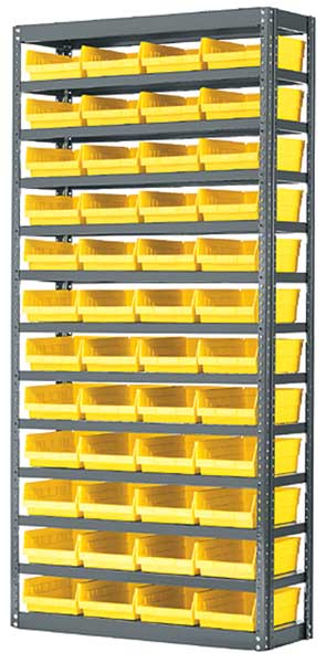 Nestable Shelf Storage Bin, Label Holders, 7 Divider Slots, Yellow, 11 5/8 in L x 4 1/8 in W x 4 in H