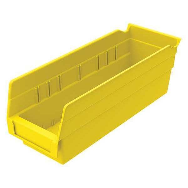 Nestable Shelf Storage Bin, Label Holders, 7 Divider Slots, Yellow, 11 5/8 in L x 4 1/8 in W x 4 in H