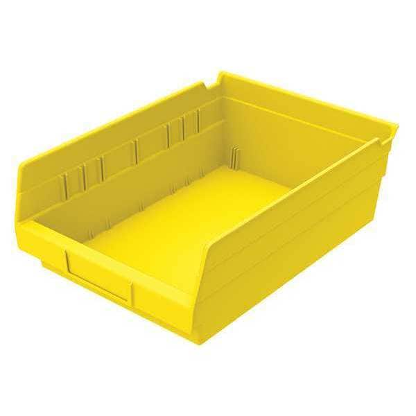 Shelf Storage Bin, Yellow, Plastic, 11 5/8 in L x 8 3/8 in W x 4 in H, 15 lb Load Capacity