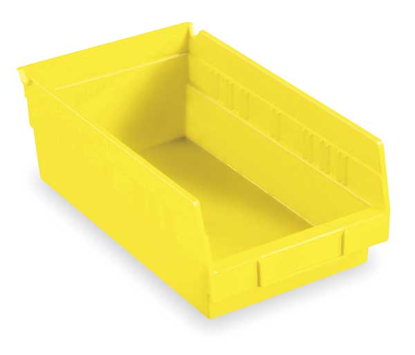 Shelf Storage Bin, Yellow, Plastic, 11 5/8 in L x 11 1/8 in W x 4 in H, 20 lb Load Capacity