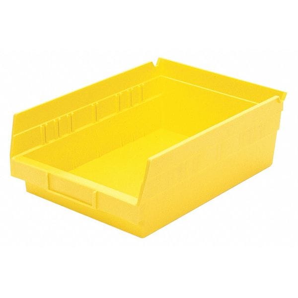 Shelf Storage Bin, Yellow, Plastic, 11 5/8 in L x 8 3/8 in W x 4 in H, 15 lb Load Capacity