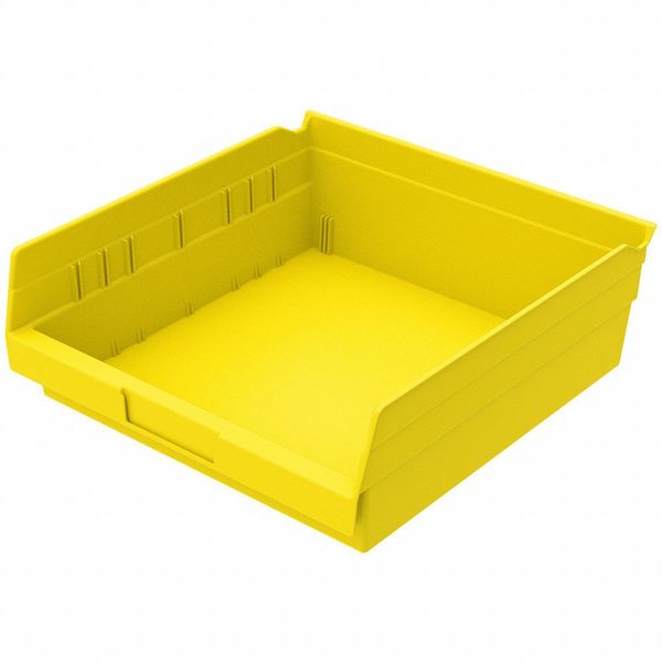 Shelf Storage Bin, Yellow, Plastic, 11 5/8 in L x 11 1/8 in W x 4 in H, 20 lb Load Capacity