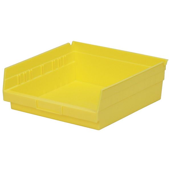 Shelf Storage Bin, Yellow, Plastic, 11 5/8 in L x 11 1/8 in W x 4 in H, 20 lb Load Capacity