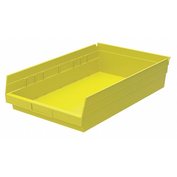 Shelf Storage Bin, Yellow, Plastic, 17 7/8 in L x 11 1/8 in W x 4 in H, 20 lb Load Capacity