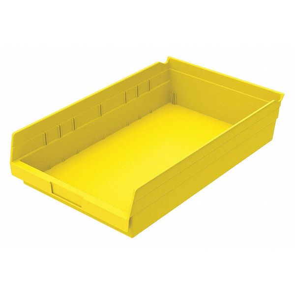 Shelf Storage Bin, Yellow, Plastic, 17 7/8 in L x 11 1/8 in W x 4 in H, 20 lb Load Capacity