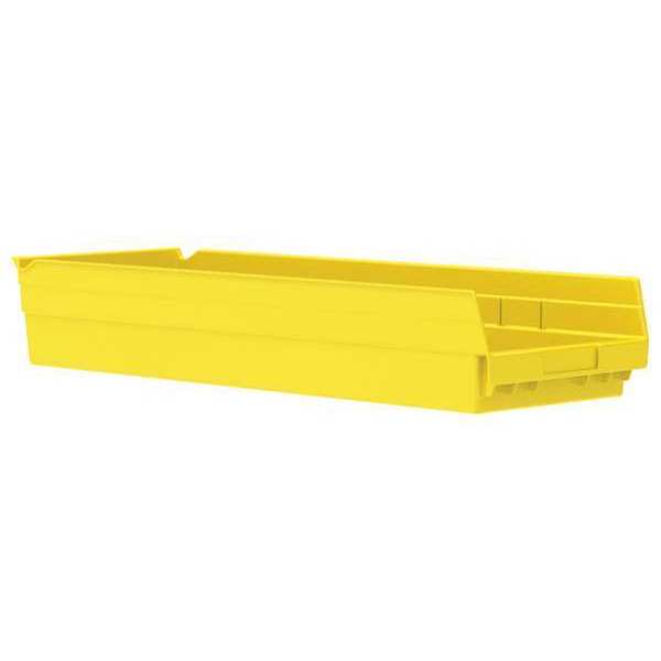 Shelf Storage Bin, Yellow, Plastic, 23 5/8 in L x 8 3/8 in W x 4 in H, 20 lb Load Capacity