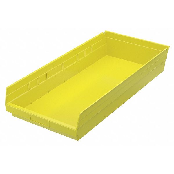 Shelf Storage Bin, Yellow, Plastic, 23 5/8 in L x 11 1/8 in W x 4 in H, 20 lb Load Capacity