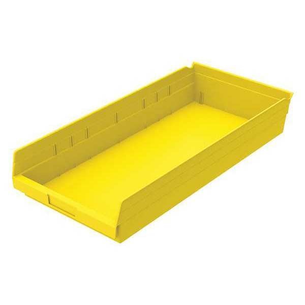 Shelf Storage Bin, Yellow, Plastic, 23 5/8 in L x 11 1/8 in W x 4 in H, 20 lb Load Capacity