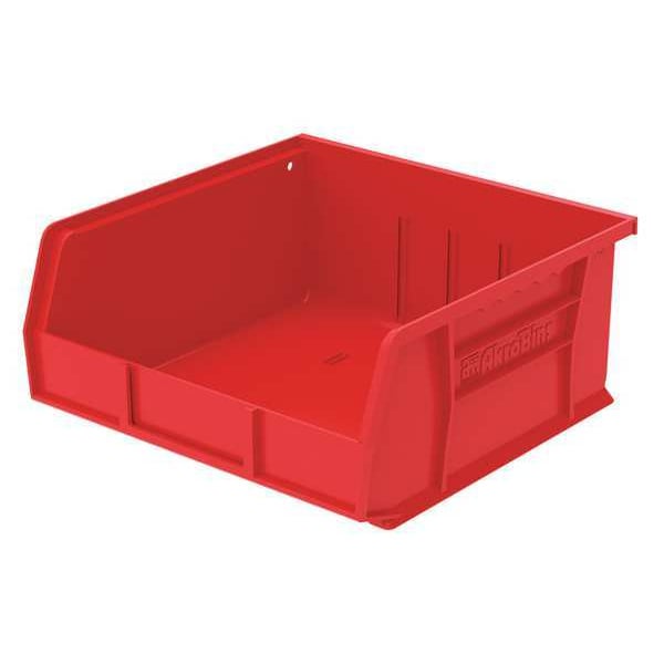Hang & Stack Storage Bin, Red, Plastic, 10 7/8 in L x 11 in W x 5 in H, 50 lb Load Capacity