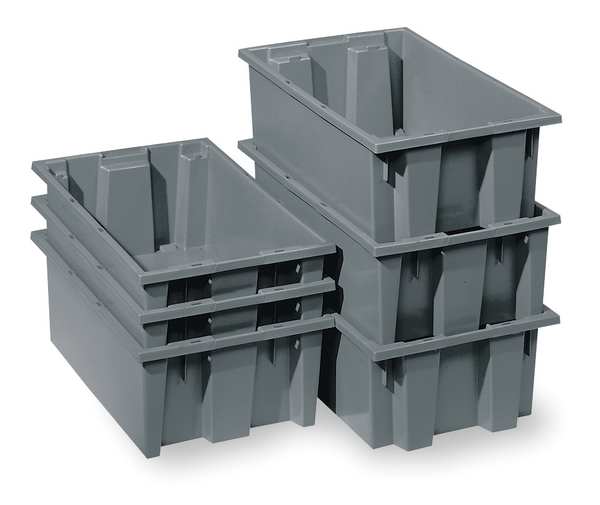 Stack & Nest Container, Gray, Industrial Grade Polymer, 23 1/2 in L, 15 1/2 in W, 12 in H