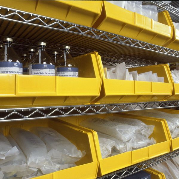 Hang & Stack Storage Bin, Yellow, Plastic, 10 7/8 in L x 11 in W x 5 in H, 50 lb Load Capacity