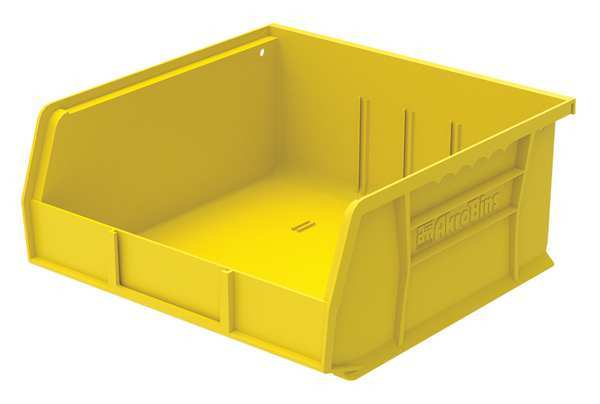 Hang & Stack Storage Bin, Yellow, Plastic, 10 7/8 in L x 11 in W x 5 in H, 50 lb Load Capacity