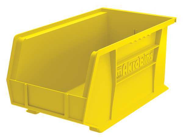 Hang & Stack Storage Bin, Yellow, Plastic, 14 3/4 in L x 8 1/4 in W x 7 in H, 60 lb Load Capacity