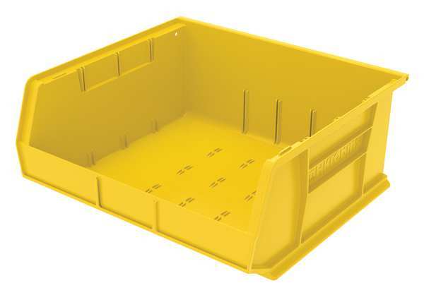Hang & Stack Storage Bin, Yellow, Plastic, 14 3/4 in L x 16 1/2 in W x 7 in H, 75 lb Load Capacity