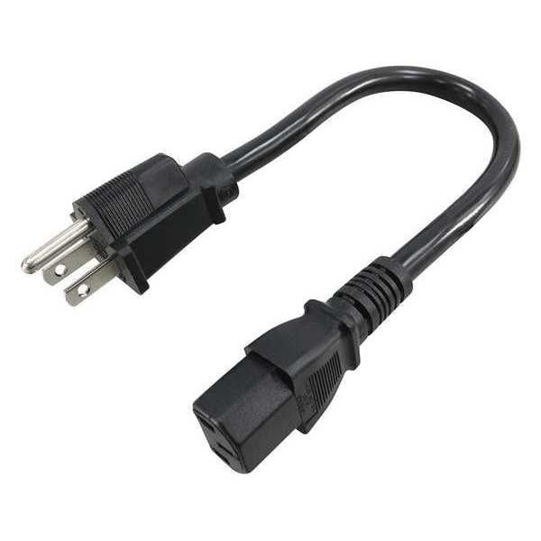 Power Cord, 5-15P, SJT, 1 ft., Blk, 10A, 18/3