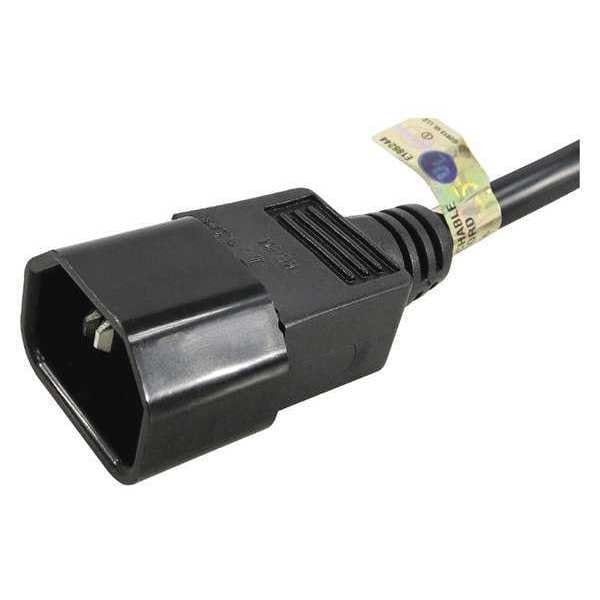 Power Cord, IEC C14, SJT, 3 ft., Blk, 10A, 18/3