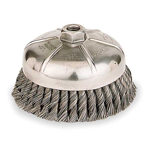 Knot Wire Cup Wire Brush, Threaded Arbor, 6