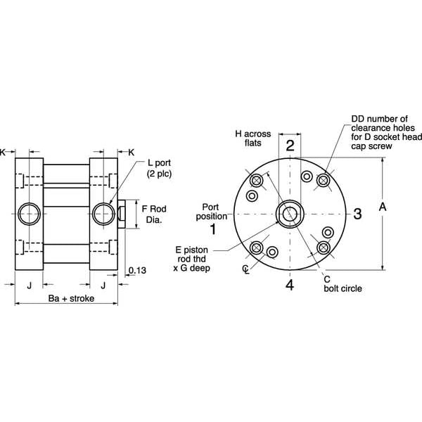 Air Cylinder, 2 in Bore, 1 in Stroke, Compact Double Acting