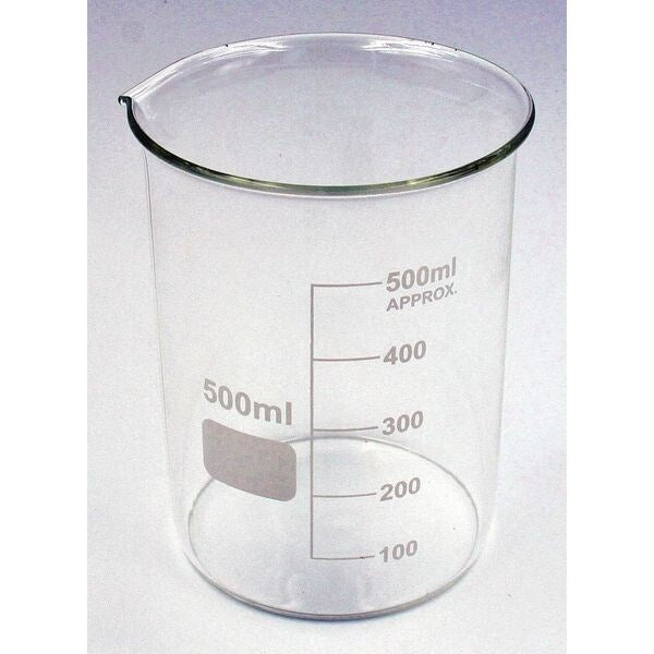 Beaker, Low Form, Glass, 500mL, PK6