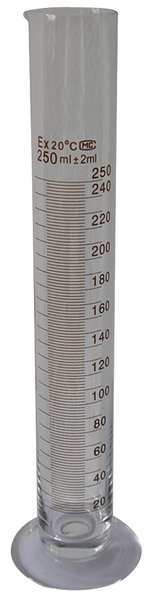Graduated Cylinder, 250mL, Glass, Clear, PK6