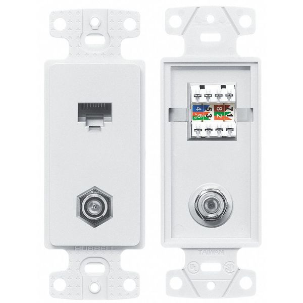 Wall Plate and Jack, Cat 5e/F-Type, White