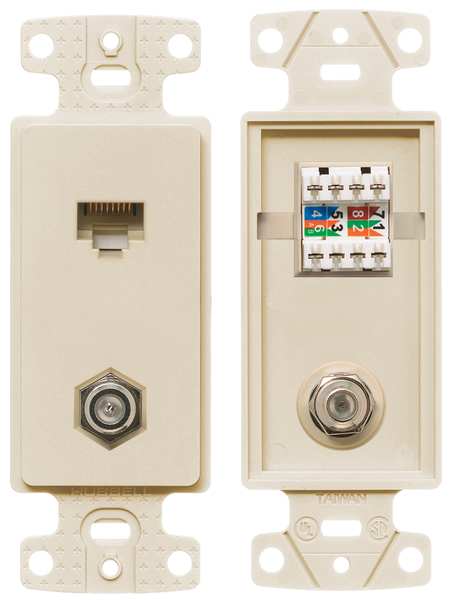 Wall Plate and Jack, Cat 5e/F-Type, Lt Al