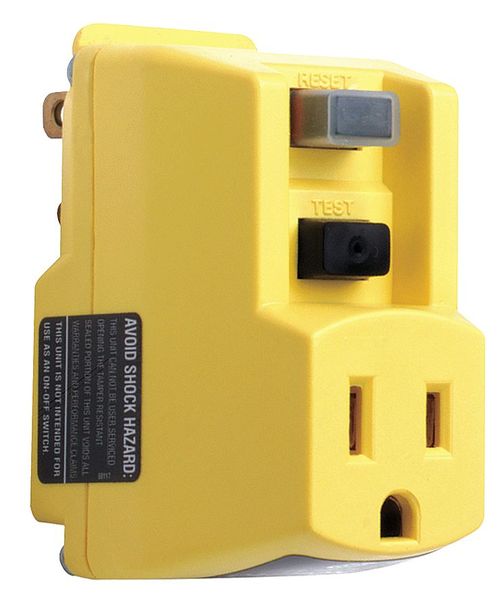 Plug-In GFCI, Ylw, 15A, 5-15P, Indoor, 120VAC