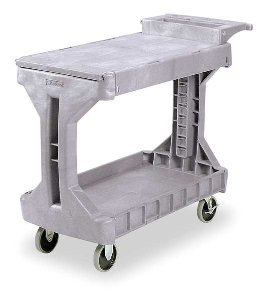 High-Density Polyethylene Utility Cart with Flip-Gate Flush Plastic Shelves, Flat, 2 Shelves