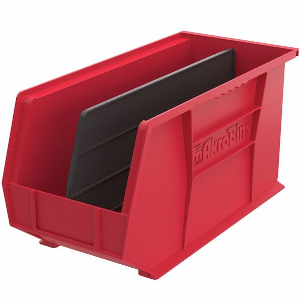 Hang & Stack Storage Bin, Red, Plastic, 18 in L x 8 1/4 in W x 9 in H, 60 lb Load Capacity
