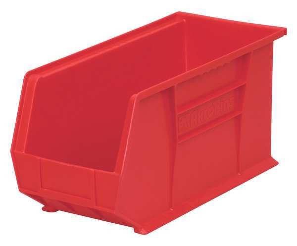 Hang & Stack Storage Bin, Red, Plastic, 18 in L x 8 1/4 in W x 9 in H, 60 lb Load Capacity